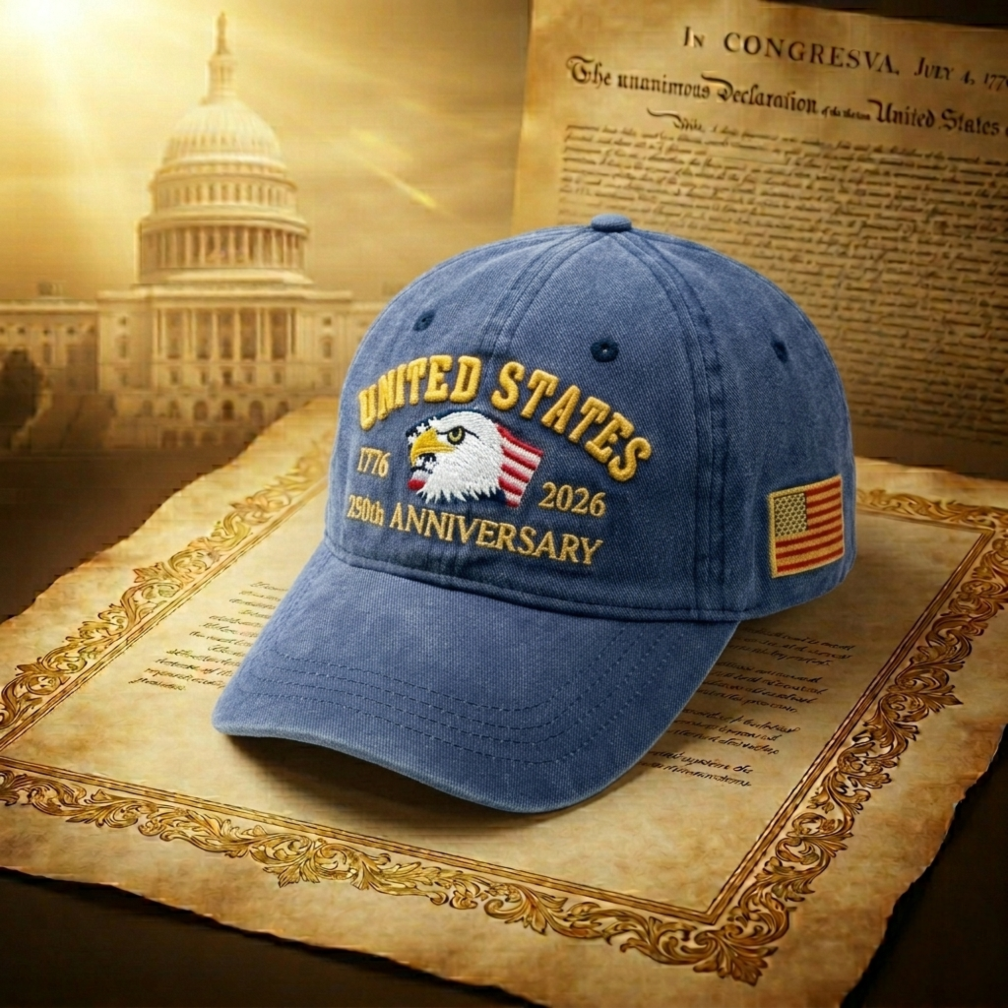 USA 250th Anniversary Baseball Hat – 100% Cotton with Premium Eagle Embroidery