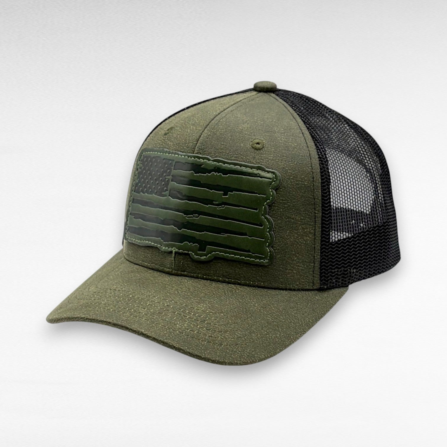 Performance USA Flag Leather Patch Trucker Hat | Snapback, Structured Mesh Back