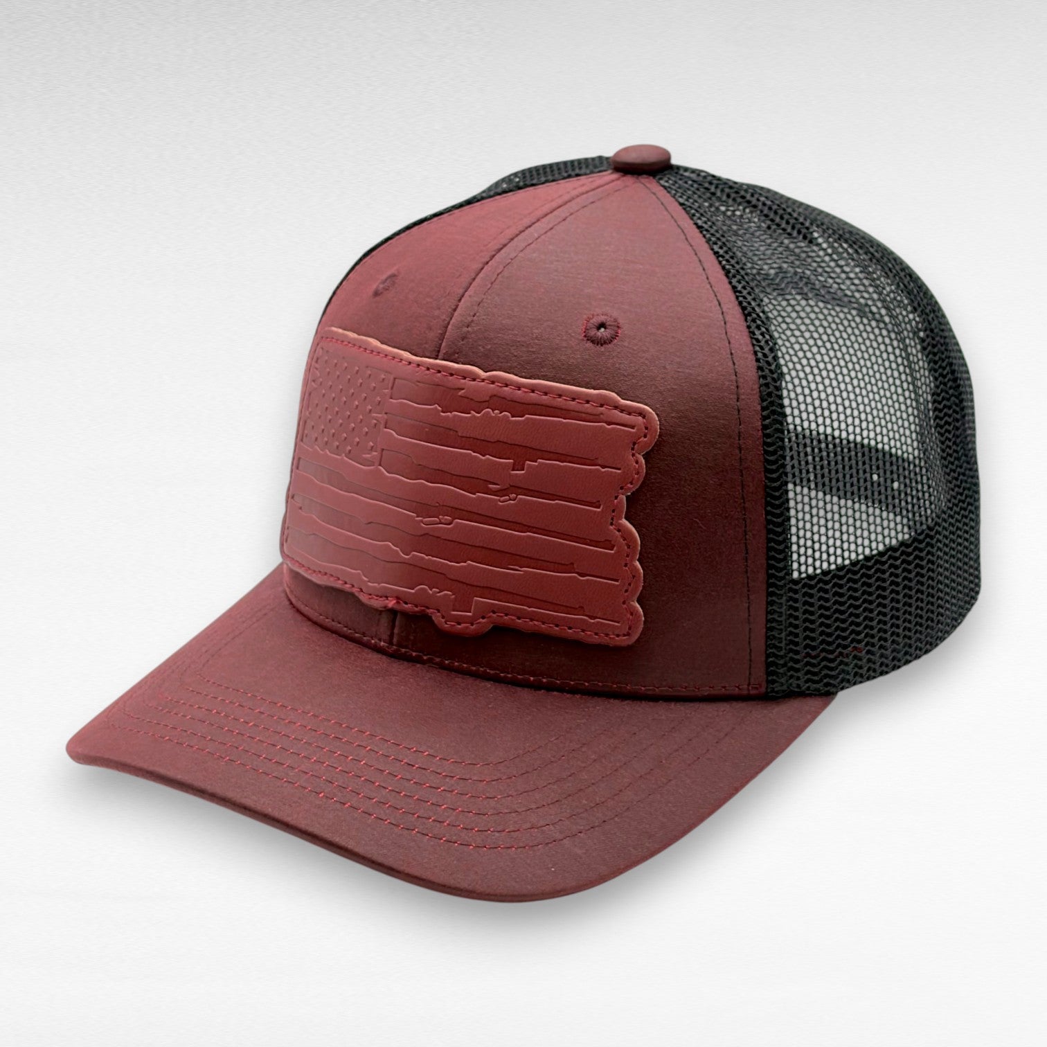 Performance USA Flag Leather Patch Trucker Hat | Snapback, Structured Mesh Back