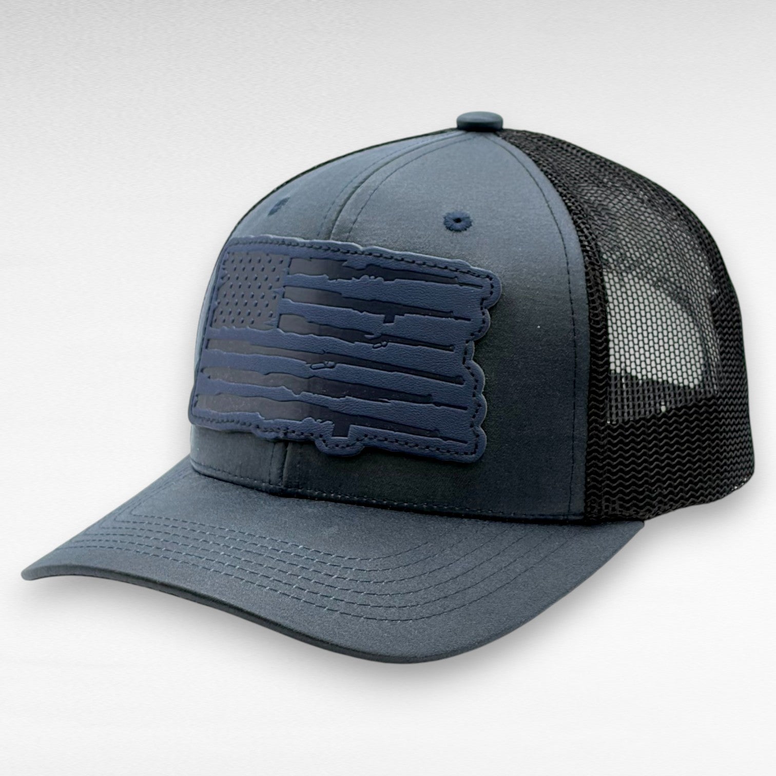 Performance USA Flag Leather Patch Trucker Hat | Snapback, Structured Mesh Back