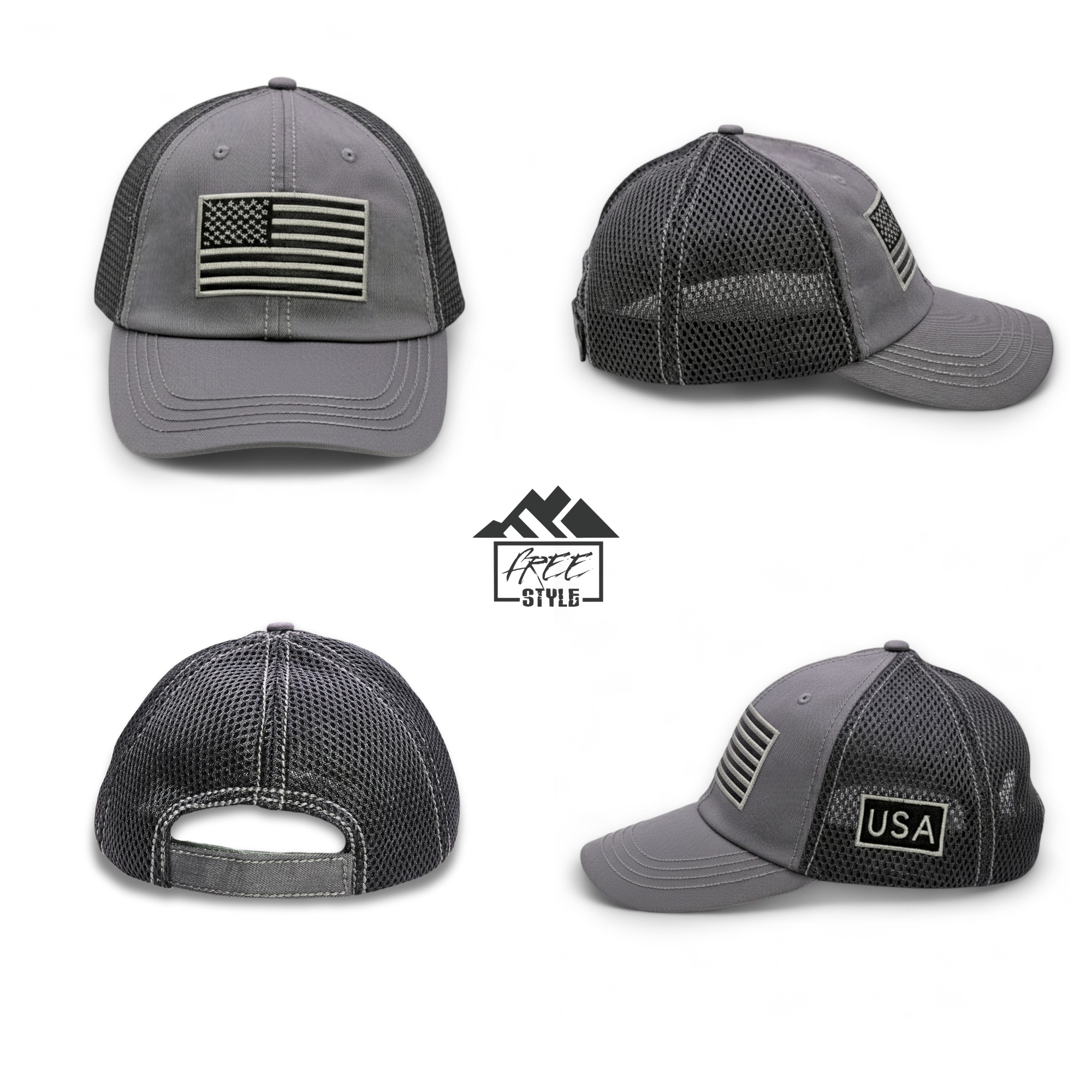 Tactical Trucker Hat – USA Flag Mesh Cap