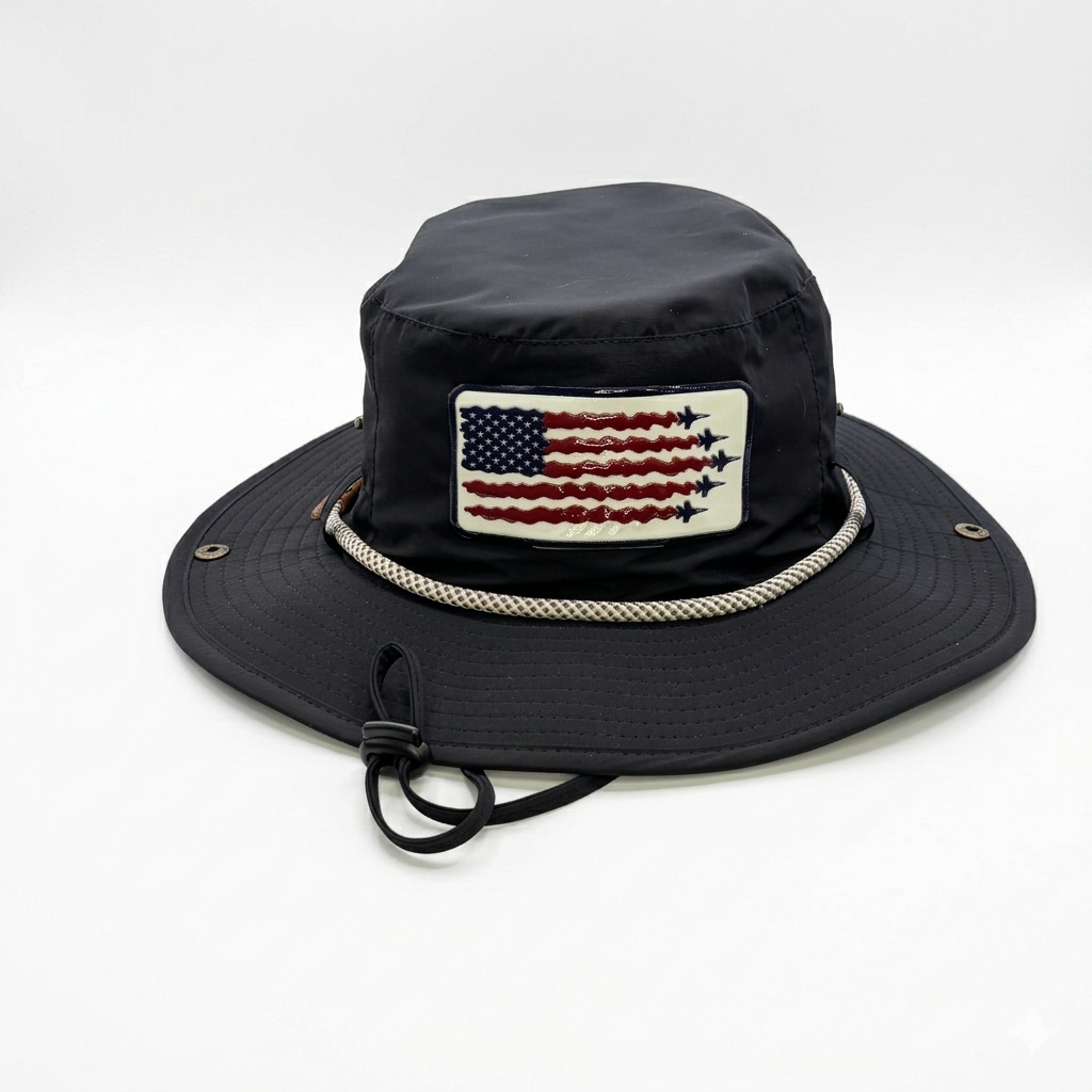black fishing hat with American Flag