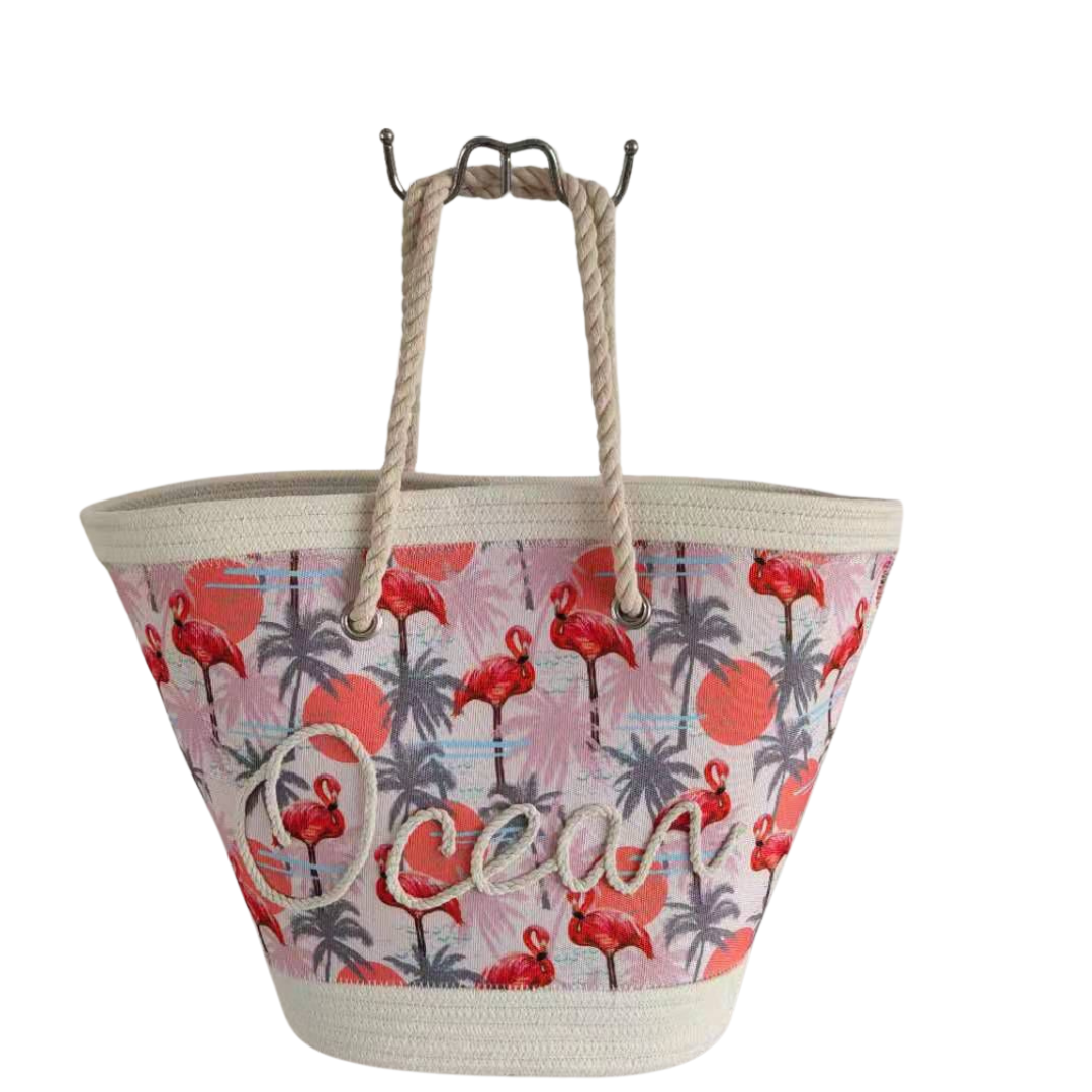 Woven Straw & Canvas Beach Tote