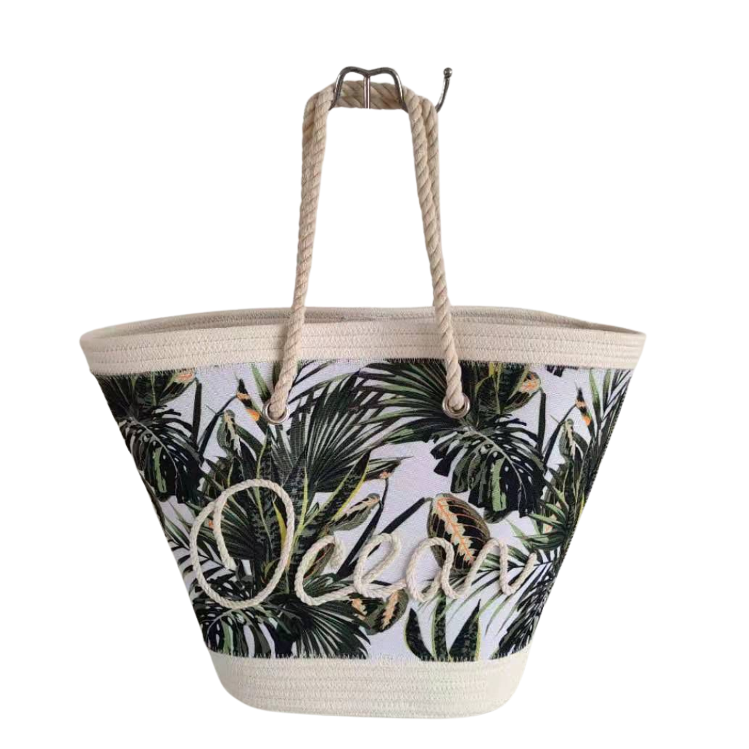 Woven Straw & Canvas Beach Tote
