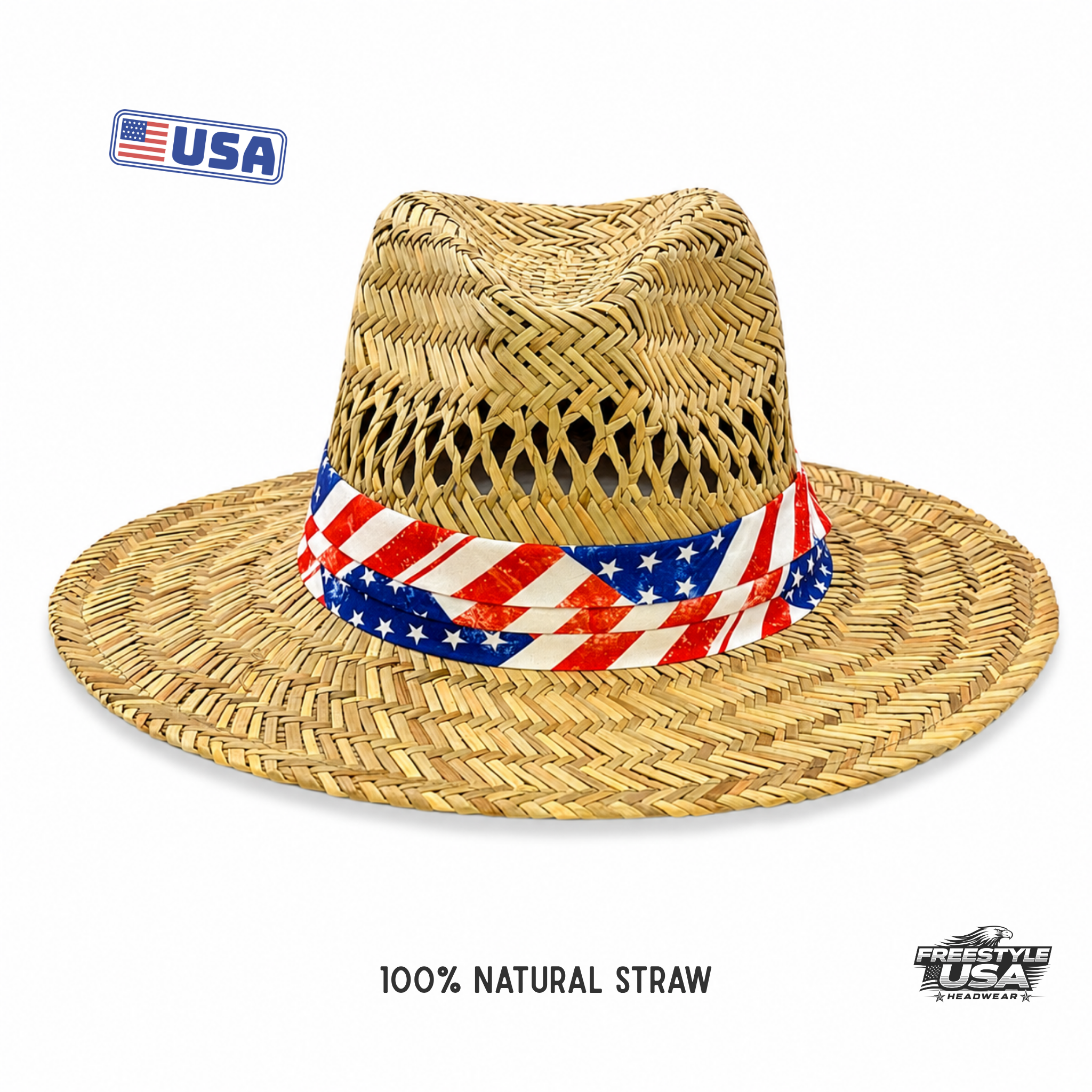 Men's Patriotic Straw Fedora Hat - 100% Natural Straw