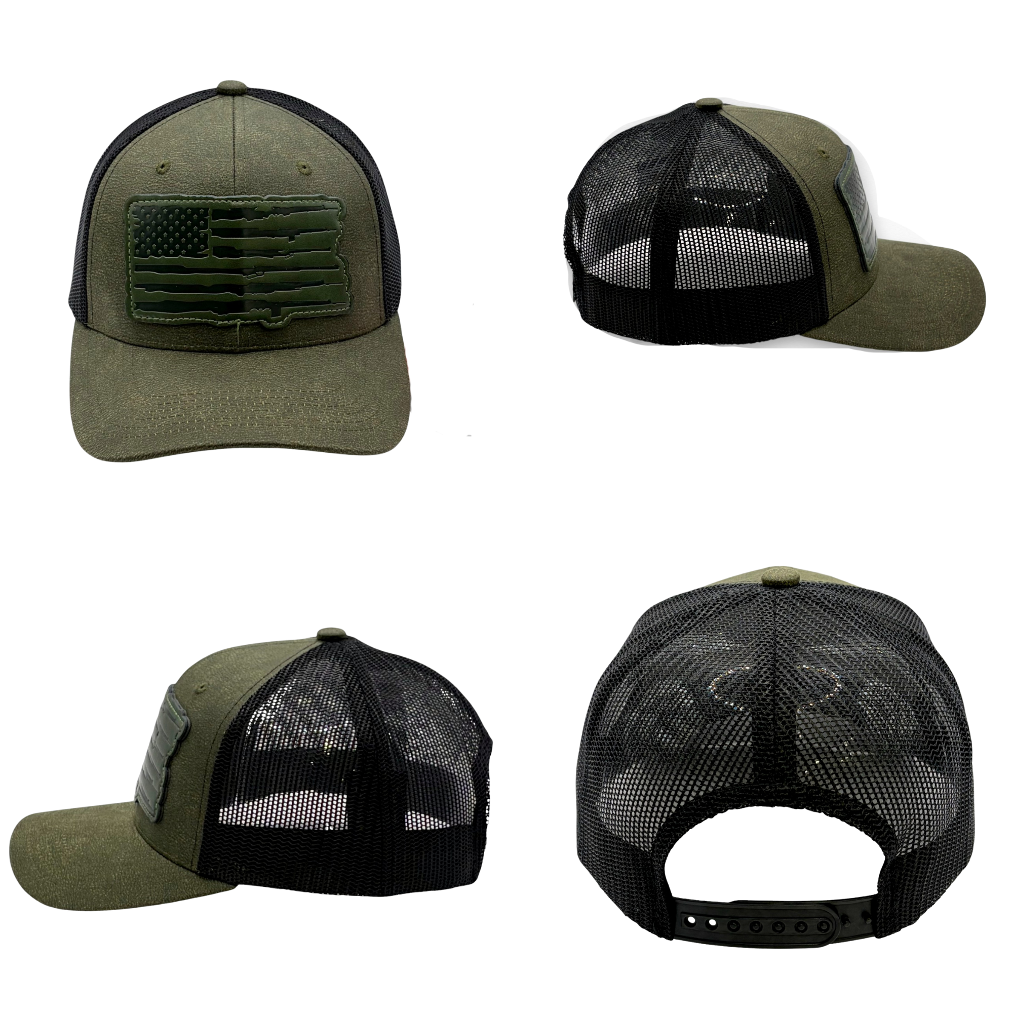 Performance USA Flag Leather Patch Trucker Hat | Snapback, Structured Mesh Back