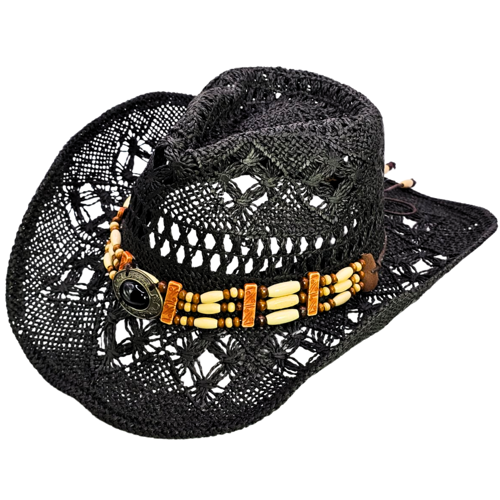 Straw cowgirl hat black