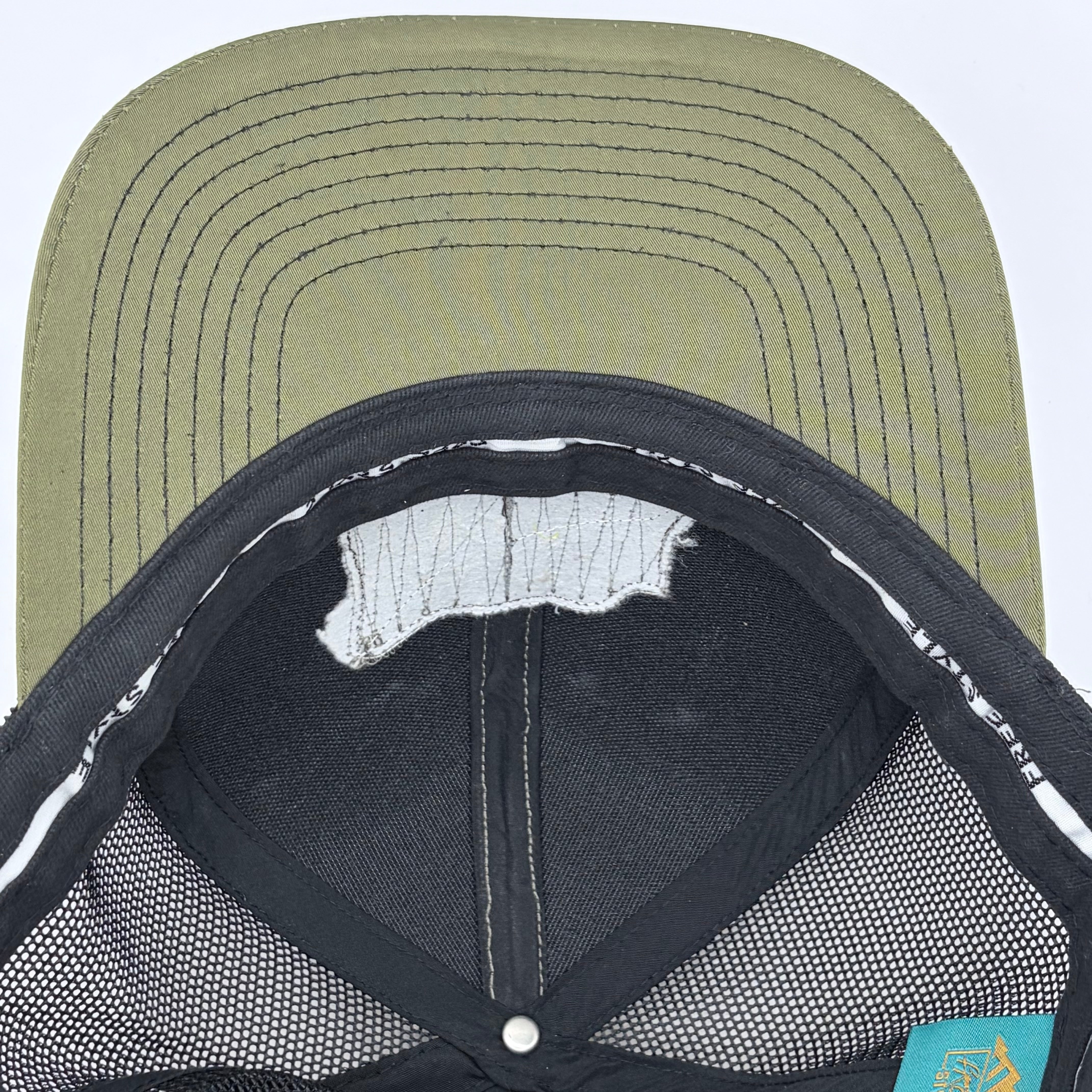 Wavy USA flag trucker hat front view – leather patch