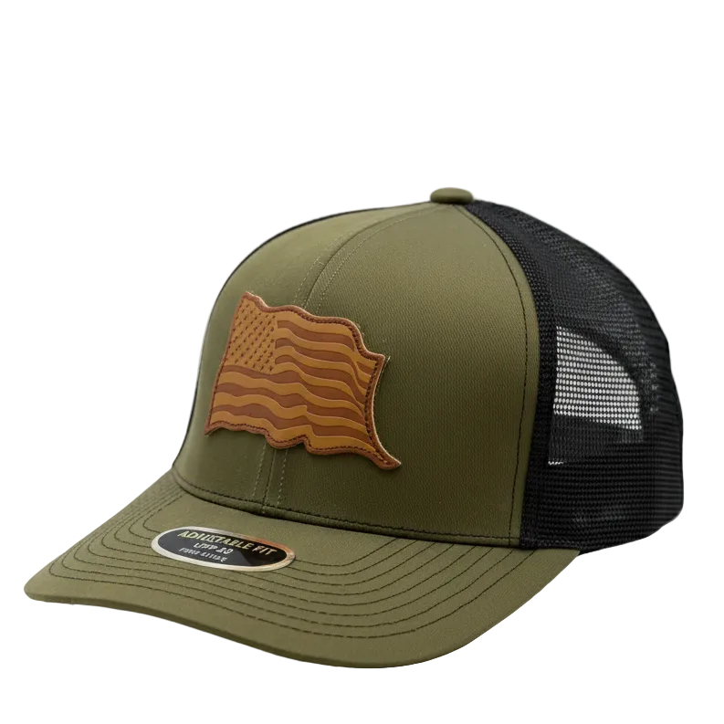 USA wavy flag trucker hat with leather USA flag patch and mesh back – @FreeStyleUSA