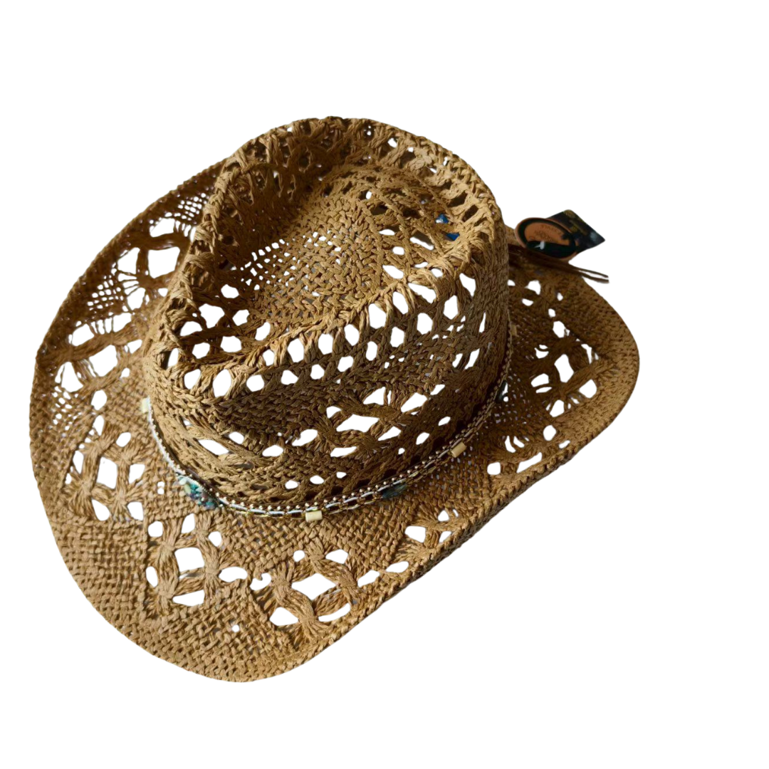 Wide-brim straw hat front view – lightweight natural straw
