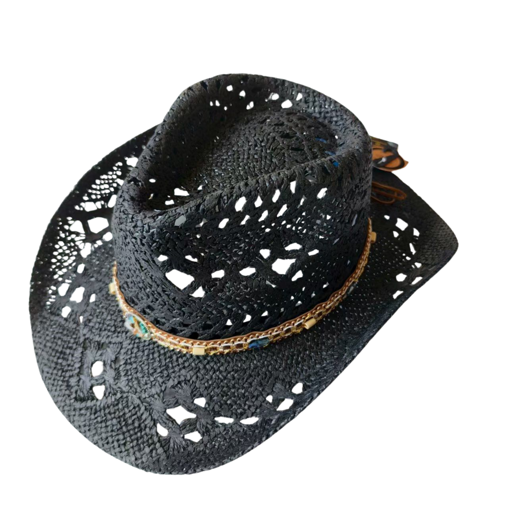 Wide-brim straw hat – black color