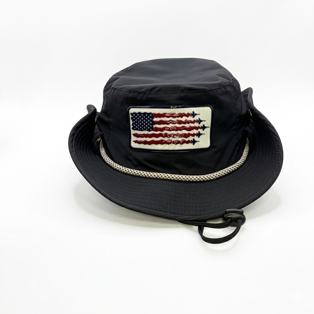 Black fishing hat with American flag patch