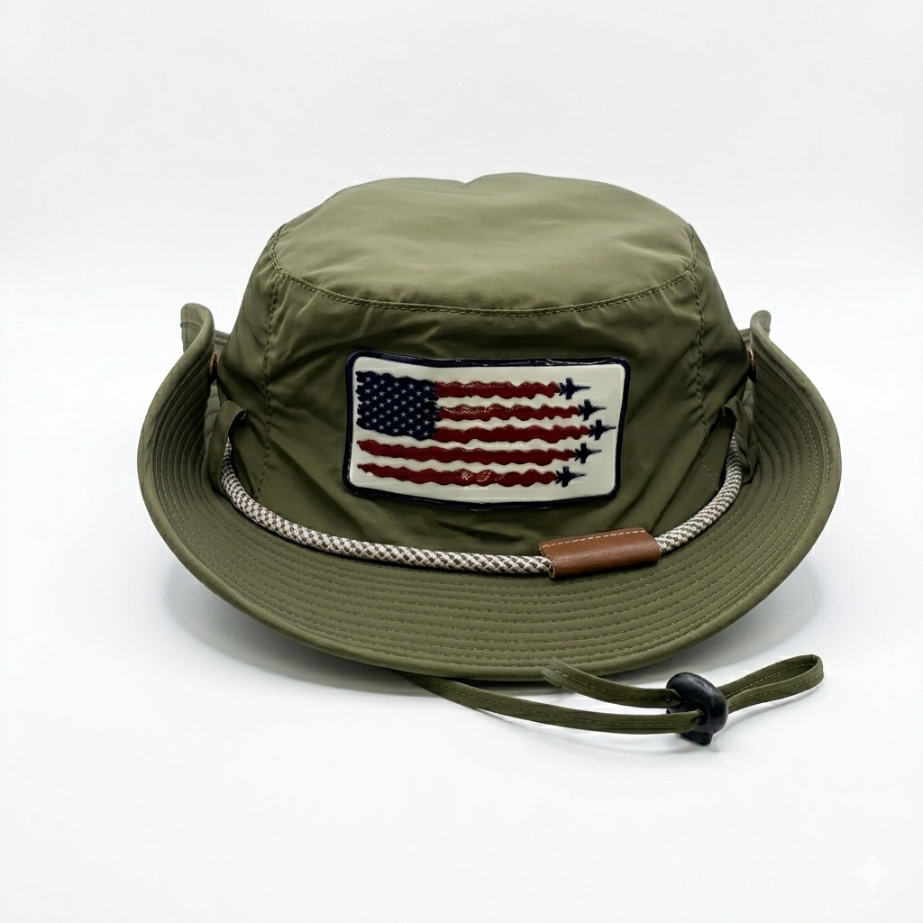 olive fishing hat front view 