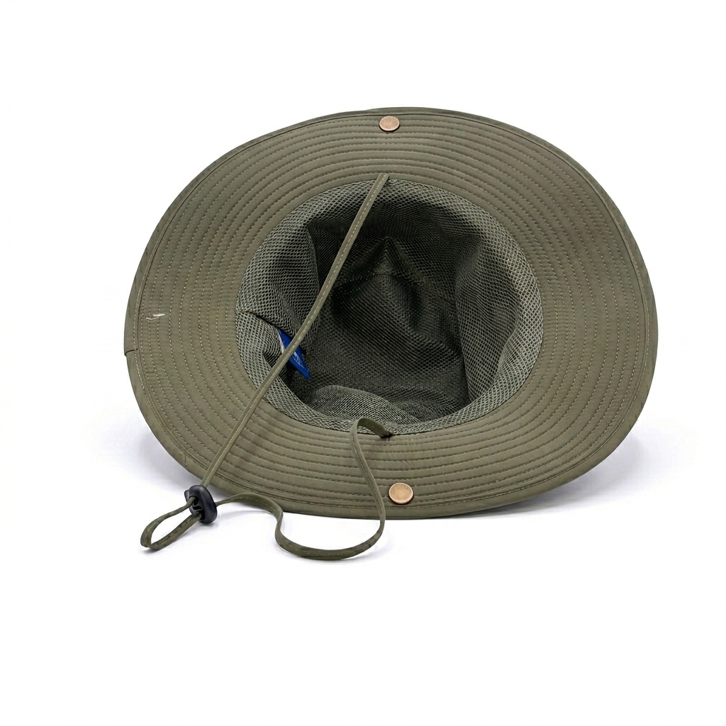 olive fishing hat inside view 