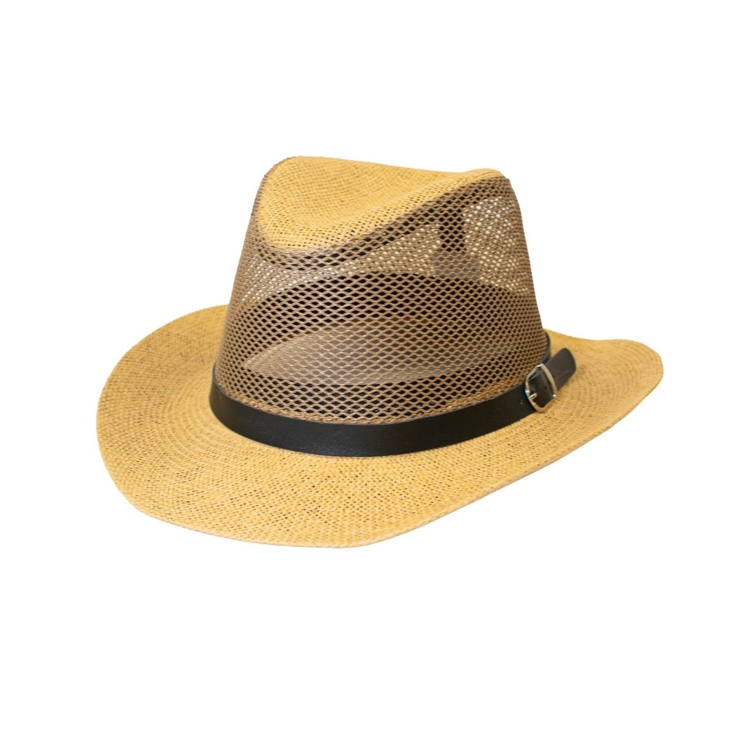 Men's mesh ventilated straw fedora hat with leather buckle band – @freestyleusa