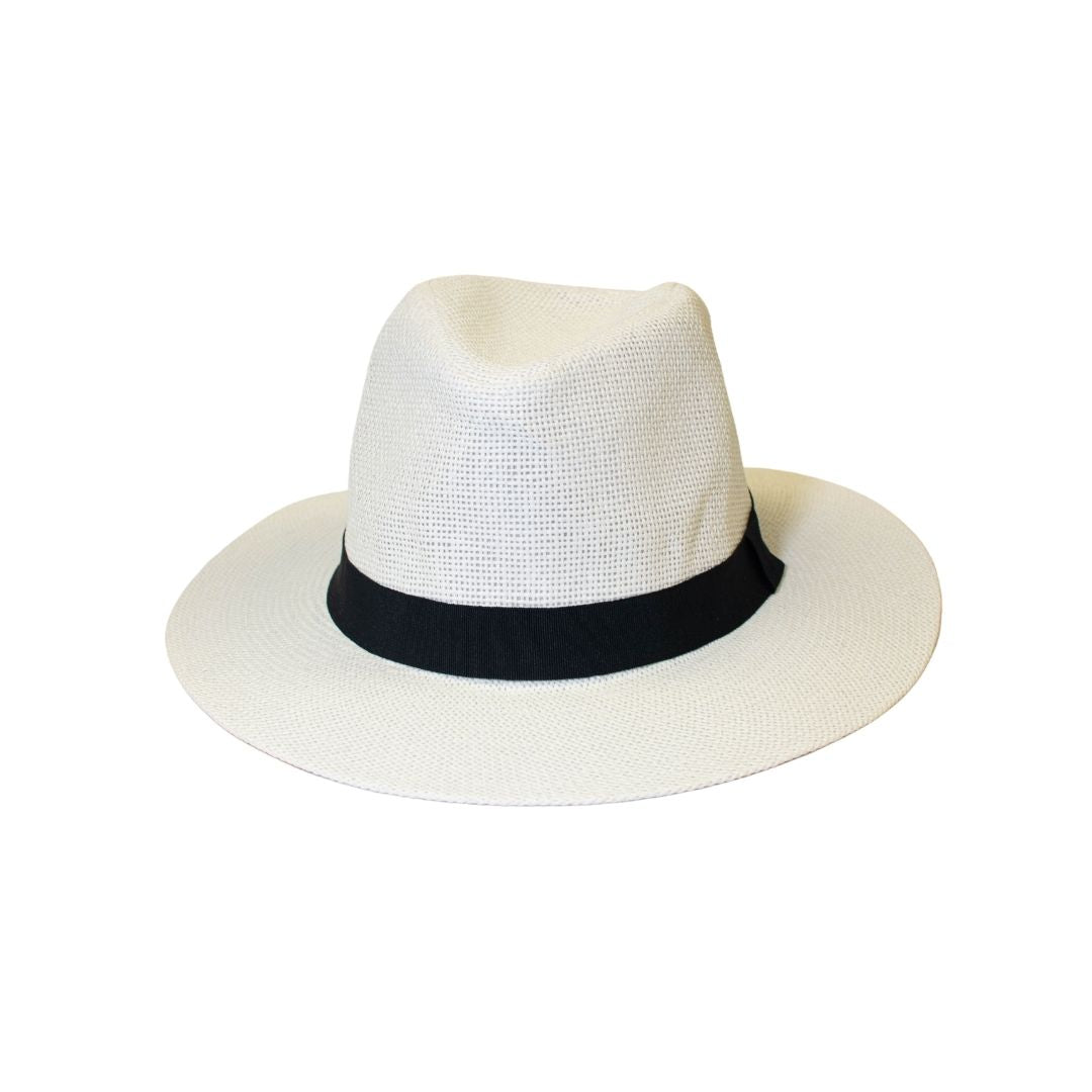 Men's straw fedora hat side view – black band, @freestyleusa