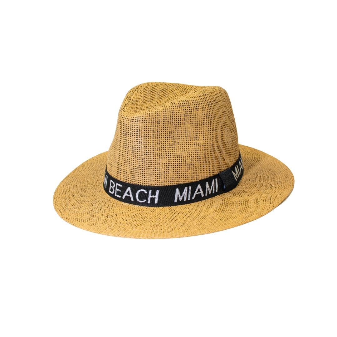 Miami Beach straw fedora hat back view